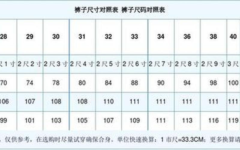 裤子尺码对照表xl-裤子尺码对照：穿出完美尺码指南-第1张图片-万福百科